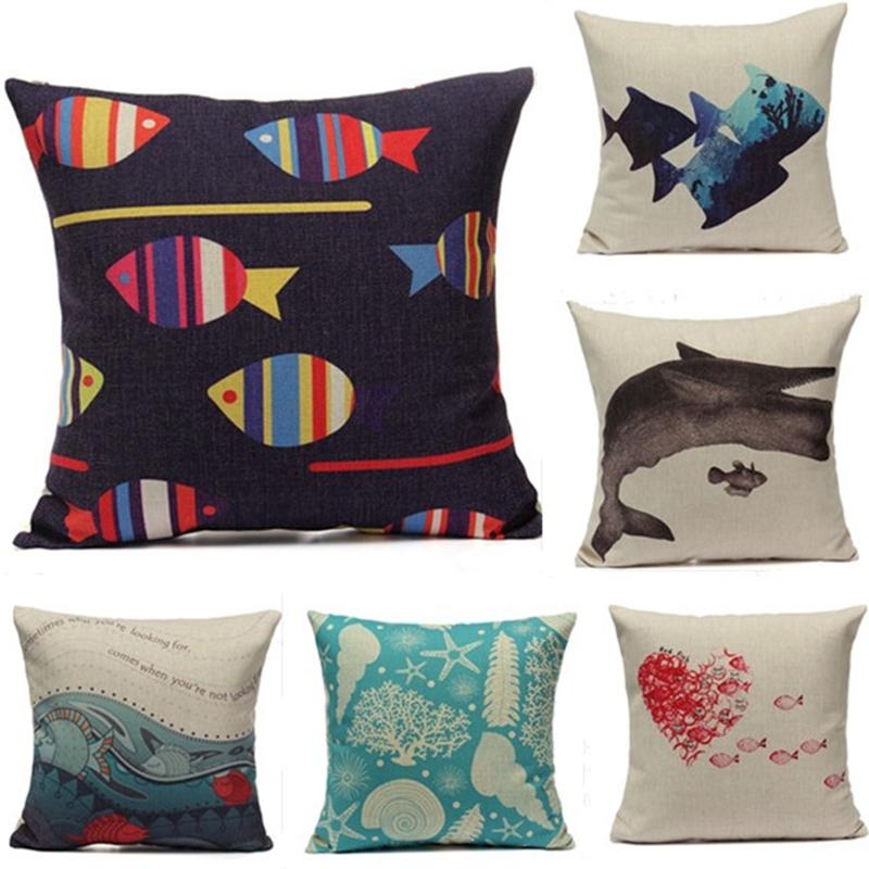 

Океан Морская рыба Пляжные ракушки Чехлы для домашних подушек Диван-кровать Скандинавская декоративная наволочка