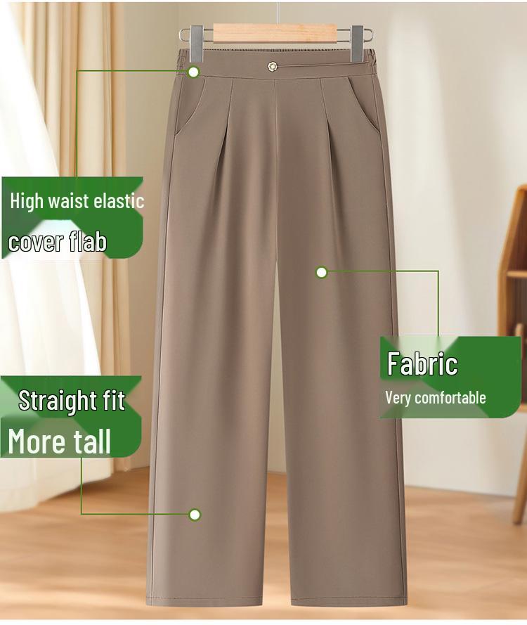 Stylish Ice Silk High Waisted Pants for 50-Year-Old Women - Loose, Elastic, Straight-Leg Summer Casual Wear