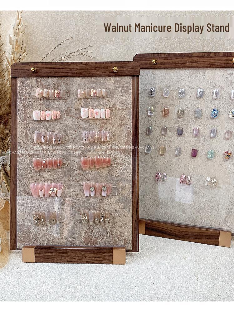 Walnut Wood Manicure Display Stand with Solid Base
