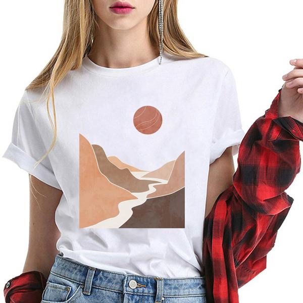 

Summer Short Sleeve Tees Geometric Graphic Print Female T-Shirt Round Neck Casual White Cute Cartoon Pattern Girl Clothes XXXL