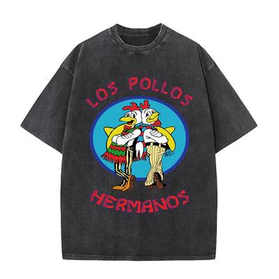 Sommer Herren- und Damenmode Wasserwaschung Vintage Retro Los Pollos Hermanos Hühnermuster T-Shirt lässiges lockeres Oberteil