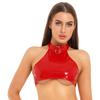 Women O Ring Halter Top Backless Sleeveless Patent Leather Crop Vest Club Music Festival Party Top