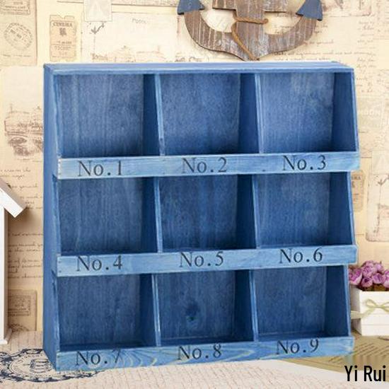 Retro Zakka Distressed Wood Desktop Nine-Grid Storage Cabinet