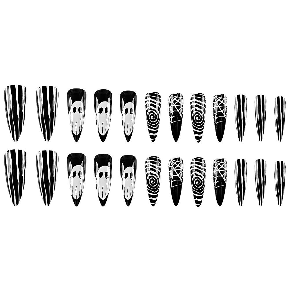 Hot-selling Water Drop Nail Art Tablets, Striped Spider Web Fake Nail Patches Wholesale, Halloween Grimace Wearing Nail