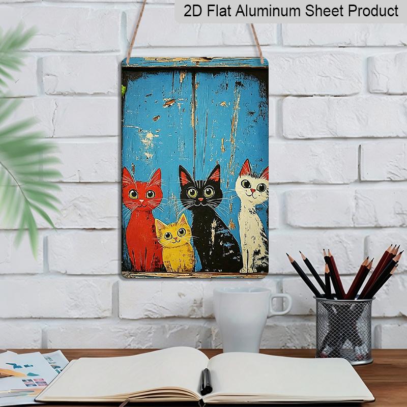 2D Flat, Vintage Metal Sign - Odd Cat Art Wall Sign, Rustic Home, Restaurant, Bar, Cafe, Garage Decor - Vintage Wrought Aluminum Wall Hanging, Odd