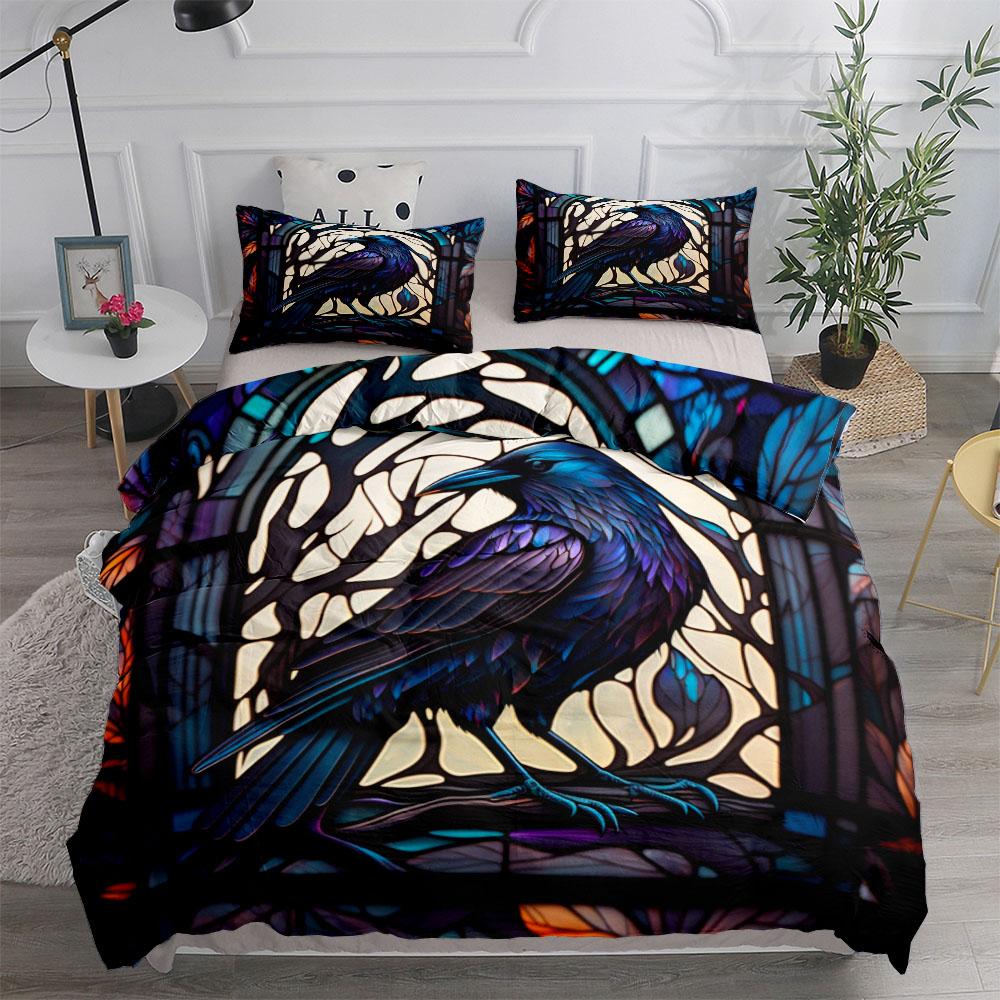 Floral Garden Gothic Raven Duvet Cover Set King Queen Double Full Twin Single Size Bed Linen Set