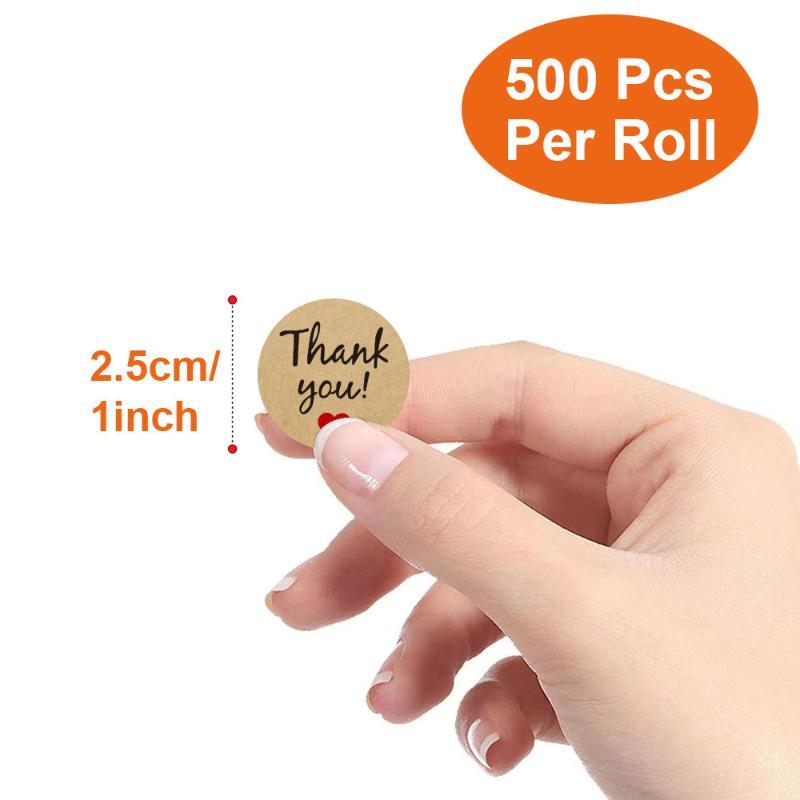 500Pcs/Roll Kraft Paper Thank You Stickers With Assorted Designs Strong Adhesive For Small Business Packaging Gift Wrapping