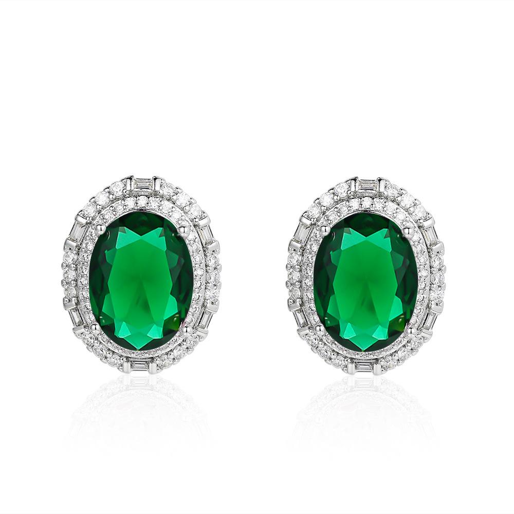 Color treasure set inlaid with oval zircon stud earrings, pompous luxury design earrings women