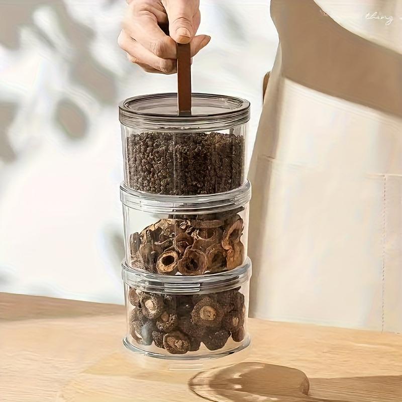 Dreischichtige runde Gewürzaufbewahrungsbox, Getreidelagerglas, Pfeffer- und Gewürzbehälter, Mehrschichtige versiegelte Aufbewahrungsbox