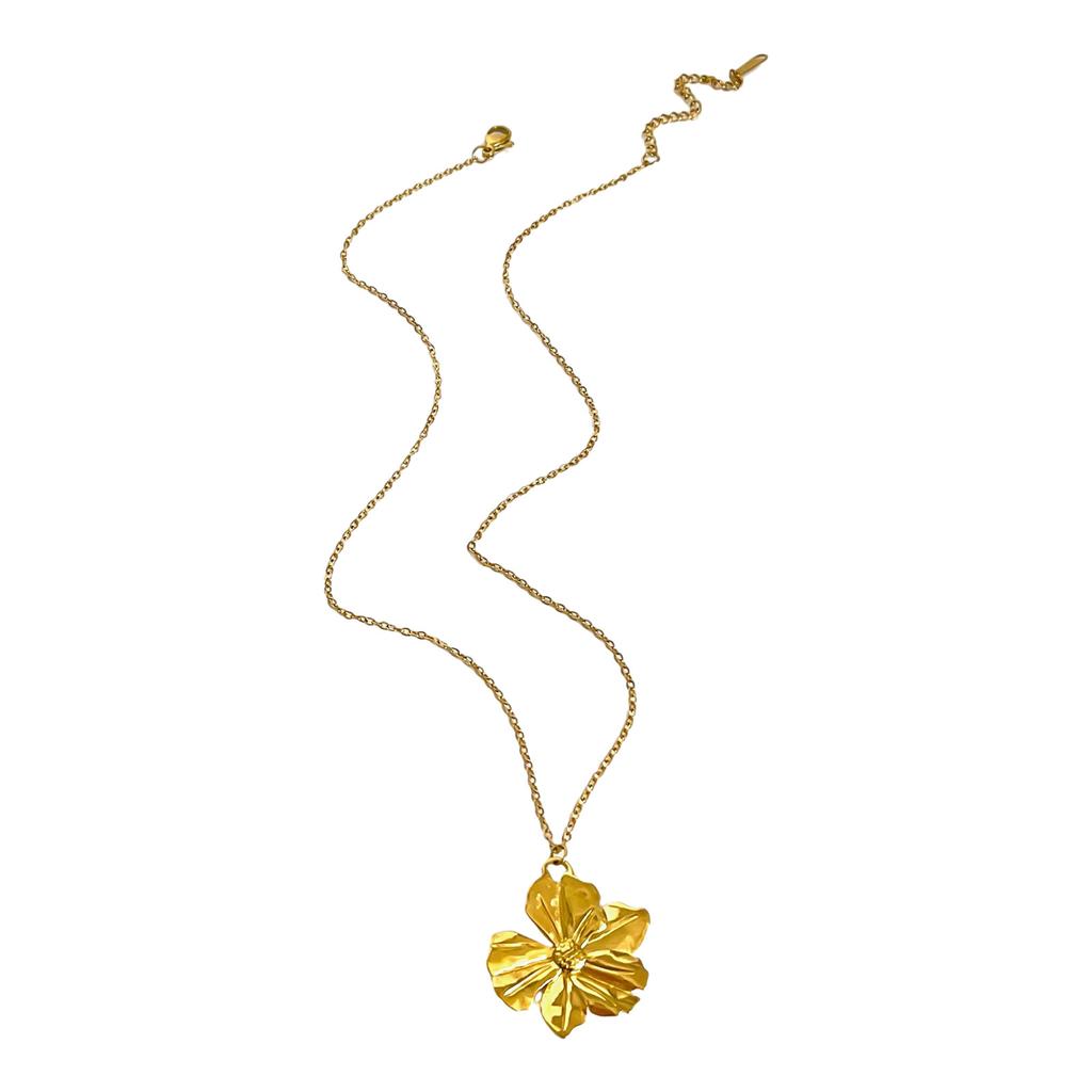 Elegant Gold Plated Flower Pendant Necklace Versatile Gold Bead Pendant Necklace for Women Enhances Any Outfit
