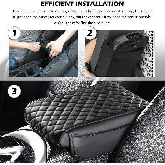 Thickened Car Center Console Cover Diamond Lattice Design,Soft Arm Rest Covers For Car With Storage Pockets,PU Leather Middle Console Covers Fit For