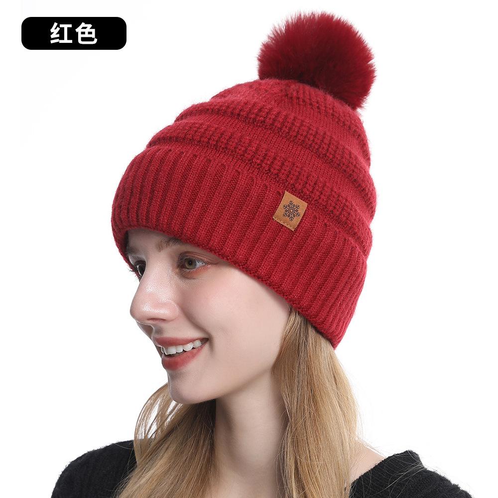 Women's Autumn and Winter Knitted Hat Scarf Gloves Three-piece Set Double-layer Warm Solid Color Wool Pullover Hat