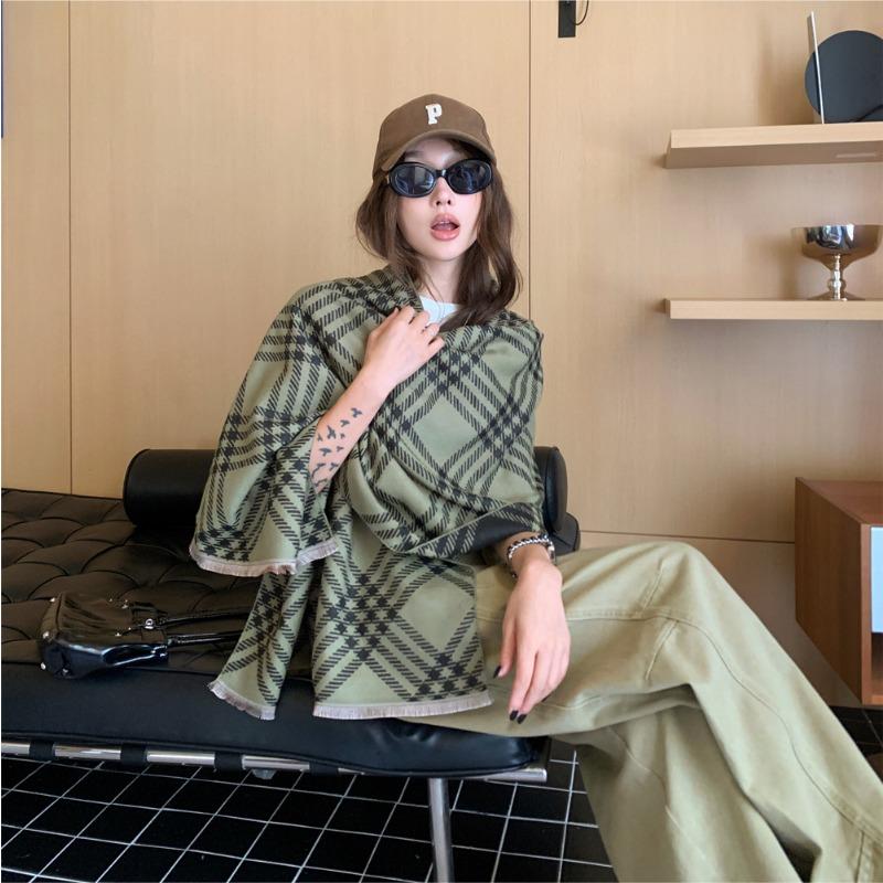 Autumn and winter new imitation cashmere double-sided striped scarf women's warm shawl versatile student couple outer scarf