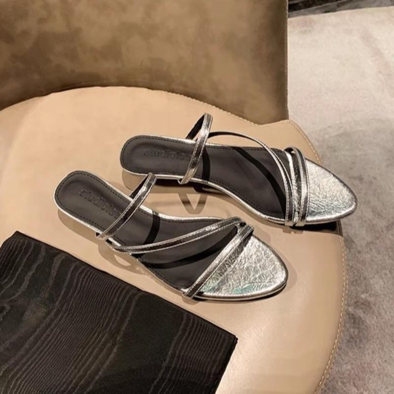 Women's Shoes with Pointed Tips Thin Straps Low-heeled Slippers and Sandals