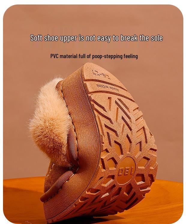 Kids' Waterproof Leather-Top Cotton Slippers, Non-slip with Velvet Lining for Families, Winter Warmth
