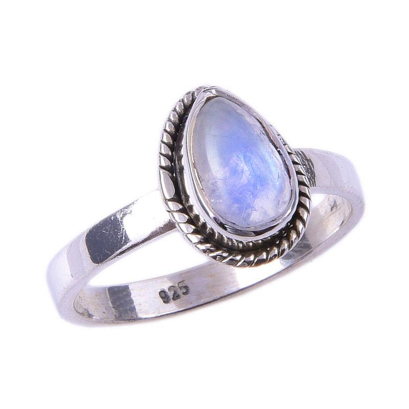 Natural Rainbow Moonstone Gemstone Handmade 925 Solid Silver Ring Size 7 D8F07