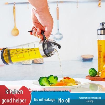 German-Style Leak-Proof Glass Oil Bottle with Scale, Auto Open-Close for Sauces & Vinegar