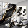 4Pcs UAXIEP Marble Art Shower Curtain Set with Non-Slip Bath Mat, Toilet Lid Cover, Contour Rug & 12 Hooks, Bathroom Decor