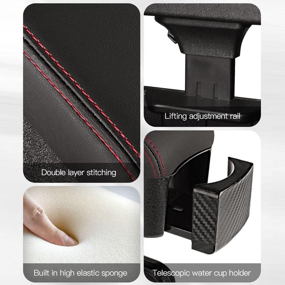 Height Adjustable Car Center Console Gap Storage Box PU Leather Multifunctional Elbow Support with Liftable Tray Armrest Pad