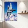 Vintage Military Jet Fighter Plane Tin Sign Metal Poster for Bar Pub Home Cafe Wall Decor, Gray Aerodynamic Jet with Twin Engine