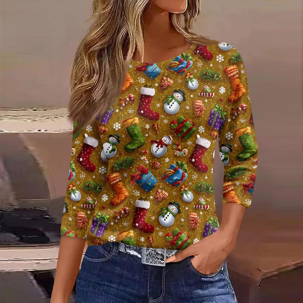 3/4 Sleeve Shirts For Women Print Graphic Tees Blouses Casual Plus Size Basic Tops Pullover