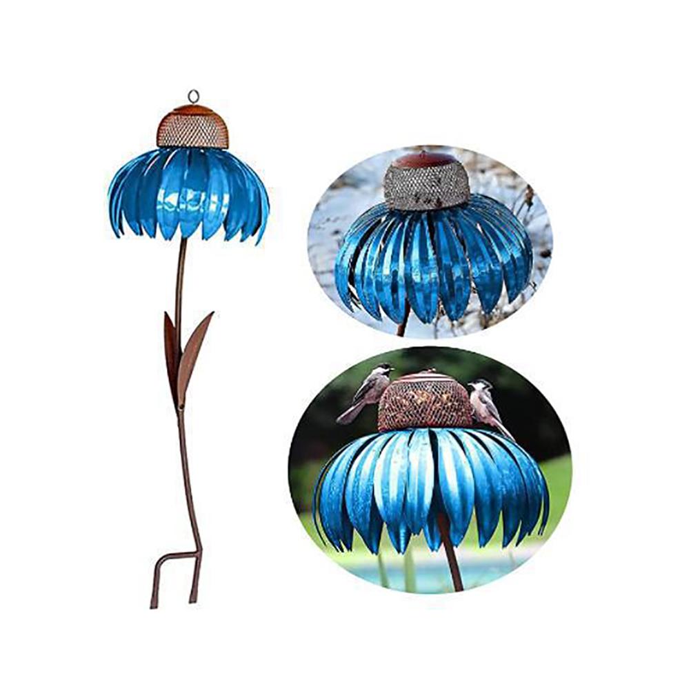 

Кормушка для птиц Coneflower, железная кормушка для птиц, стоящая на заднем дворе, кормушка для птиц, садовое искусство, металл синий