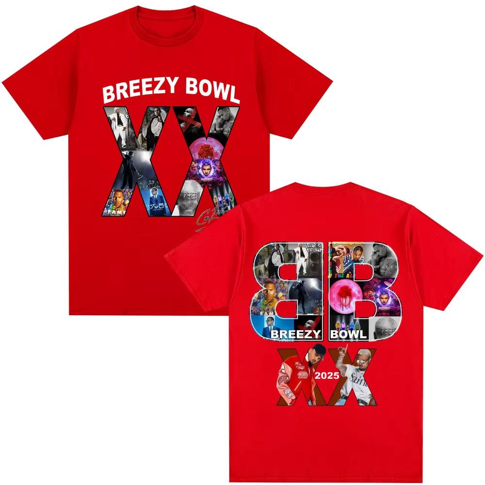 Chris Brown Breezy Bowl XX Tour 2025 T Shirt Album Men's Women Fashion Hip Hop T-shirt Oversized Cotton T Shirts Gift Streetwear