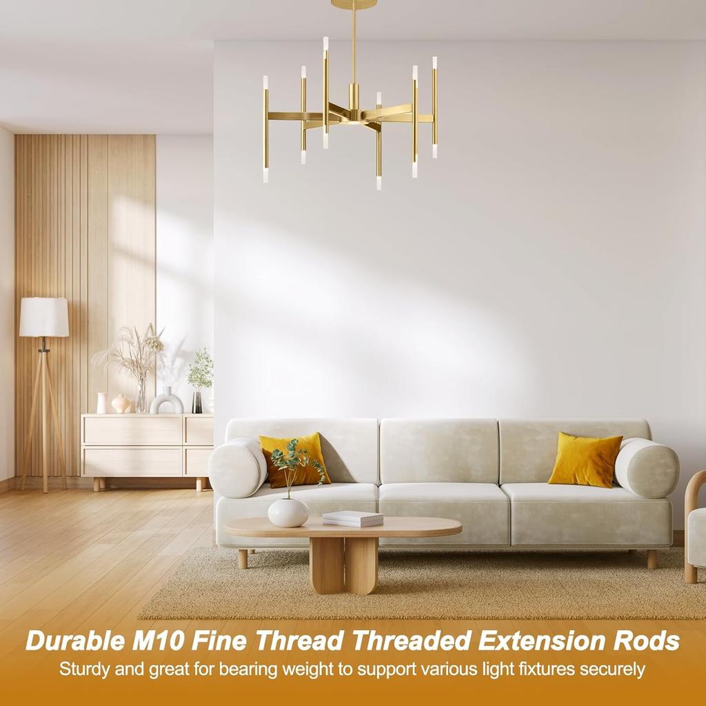 PATIKIL Threaded Extension Rod, 5 Sets 11.8" M10 X 1mm Fine Thread Lamp Pipe with Lamp Pipe Nipples for Pendant Light Island Lighting Chandeliers