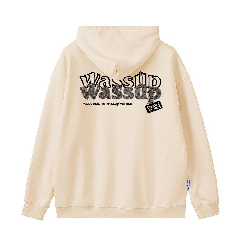 Wassup Trendy Brand Letter Sweatshirt Men's Hoodie Autumn and Winter Fleece Loose American Casual Couple Tops Jacket