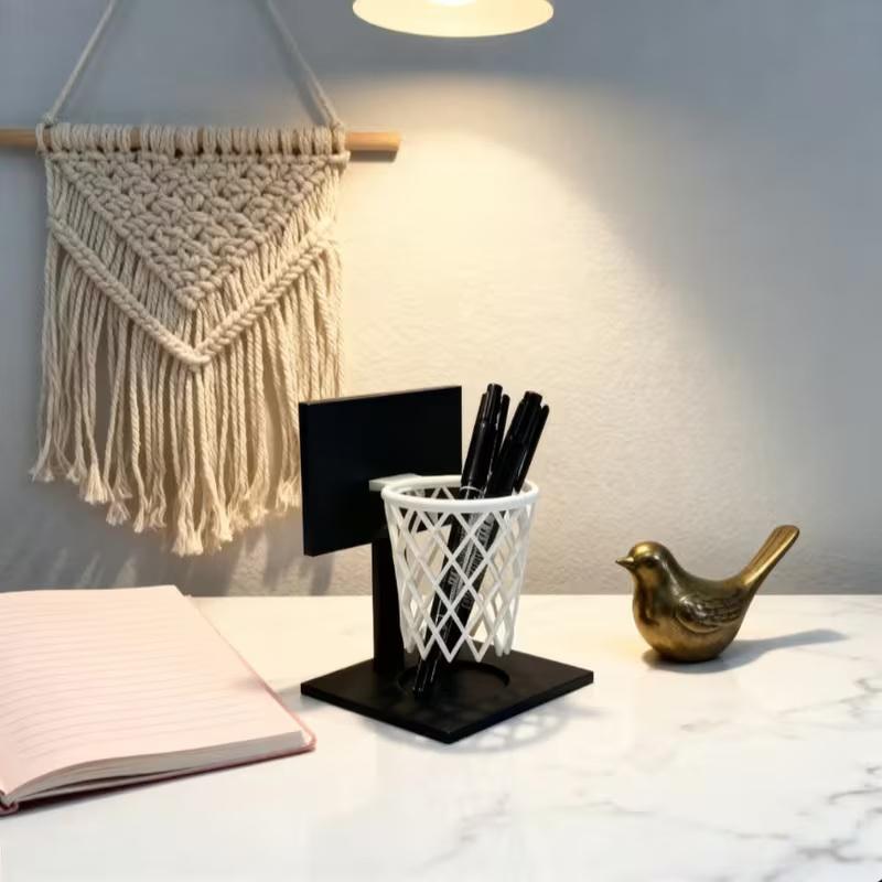 Creative Basketball Hoop Pen Holder Desktop Organizer With Base Space-Saving Decorative Accessory Home, School, Office Decor