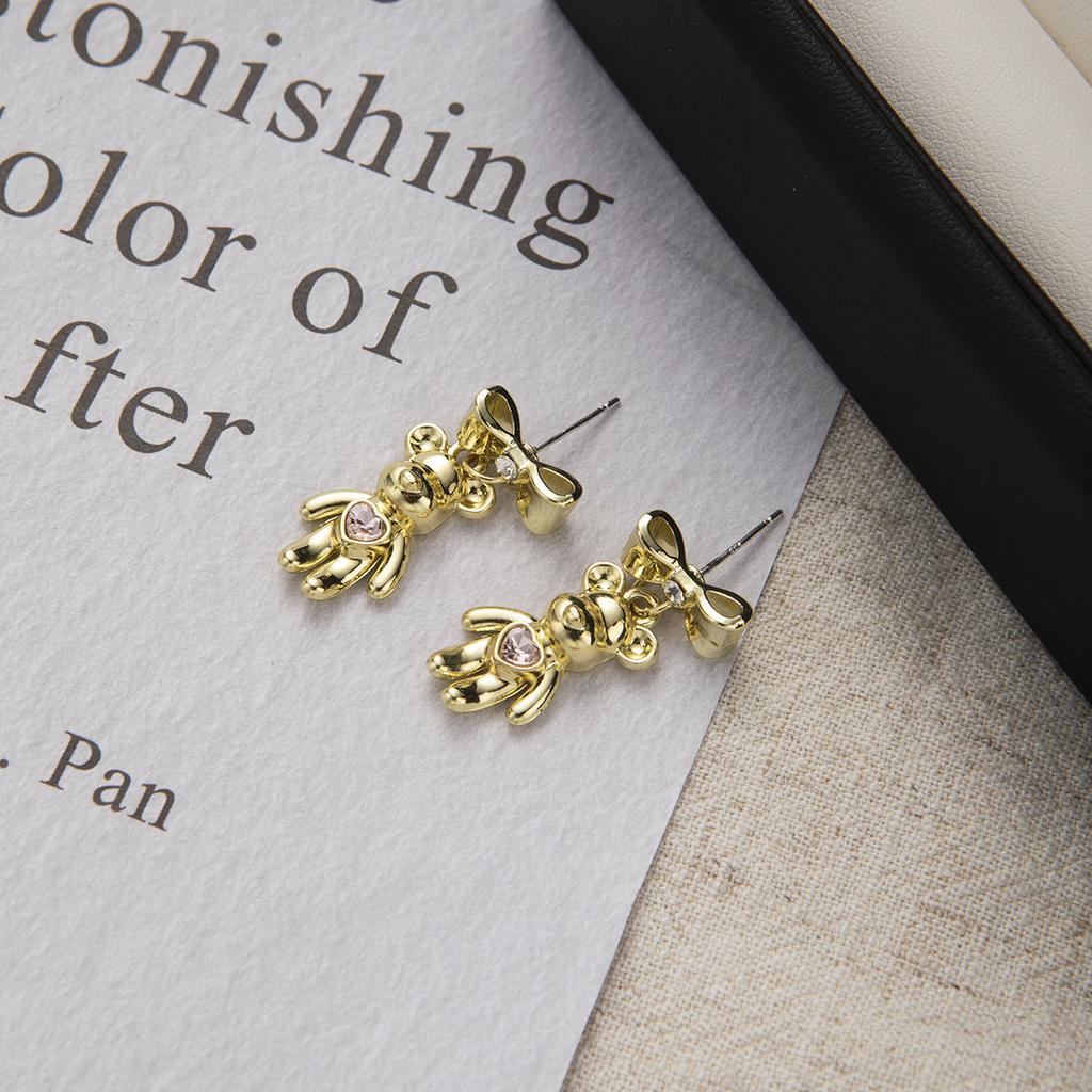 Personalized Niche Daily Glossy Love Bear Stud Earrings, Metal High-End Bow Earrings