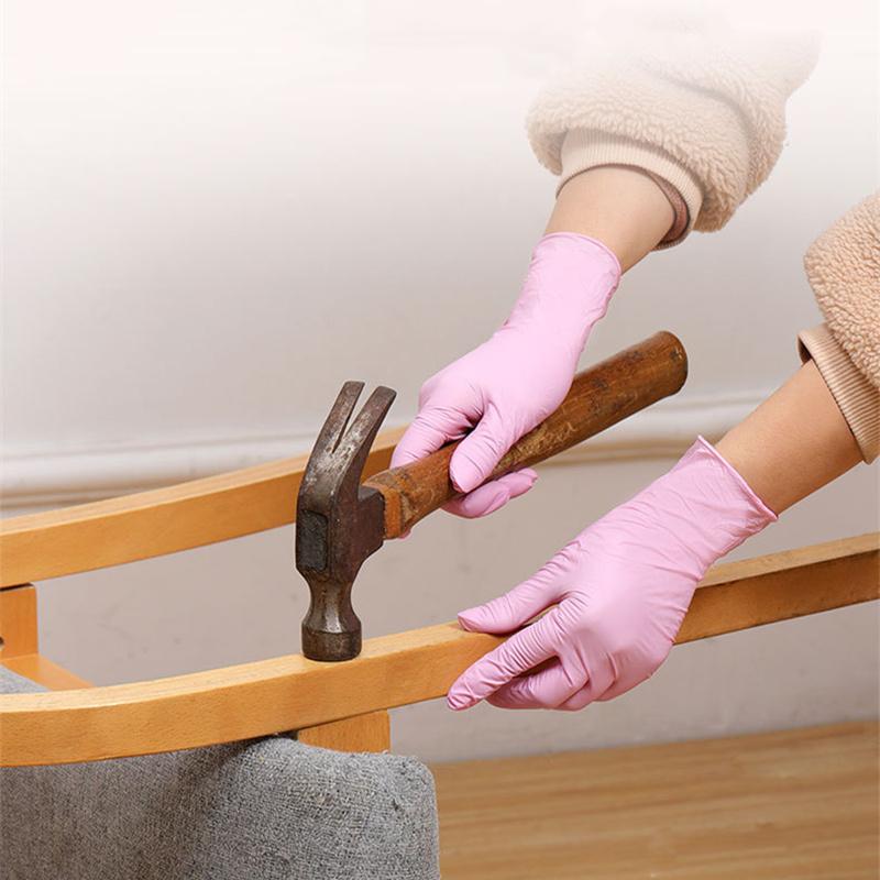Pink Nitrile Gloves Disposable 50PCS Latex Powder Free Gloves for Women Household Cleaning Gardening Work Salon Kitchen Gloves