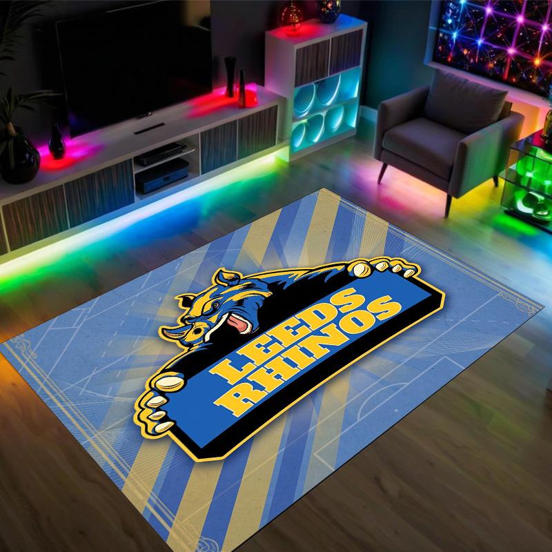 Leeds Rhinos Design Crystal Velvet Carpet Cozy Non?Slip Printed Rug For Bedroom Living Room Entrance