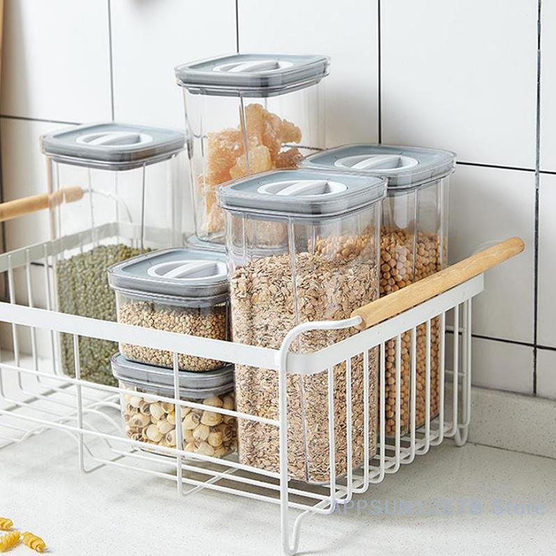 Transparent Household Knob Sealed Jar for Snack Storage with Fresh-Keeping Lid Plastic Kitchen Storage Box