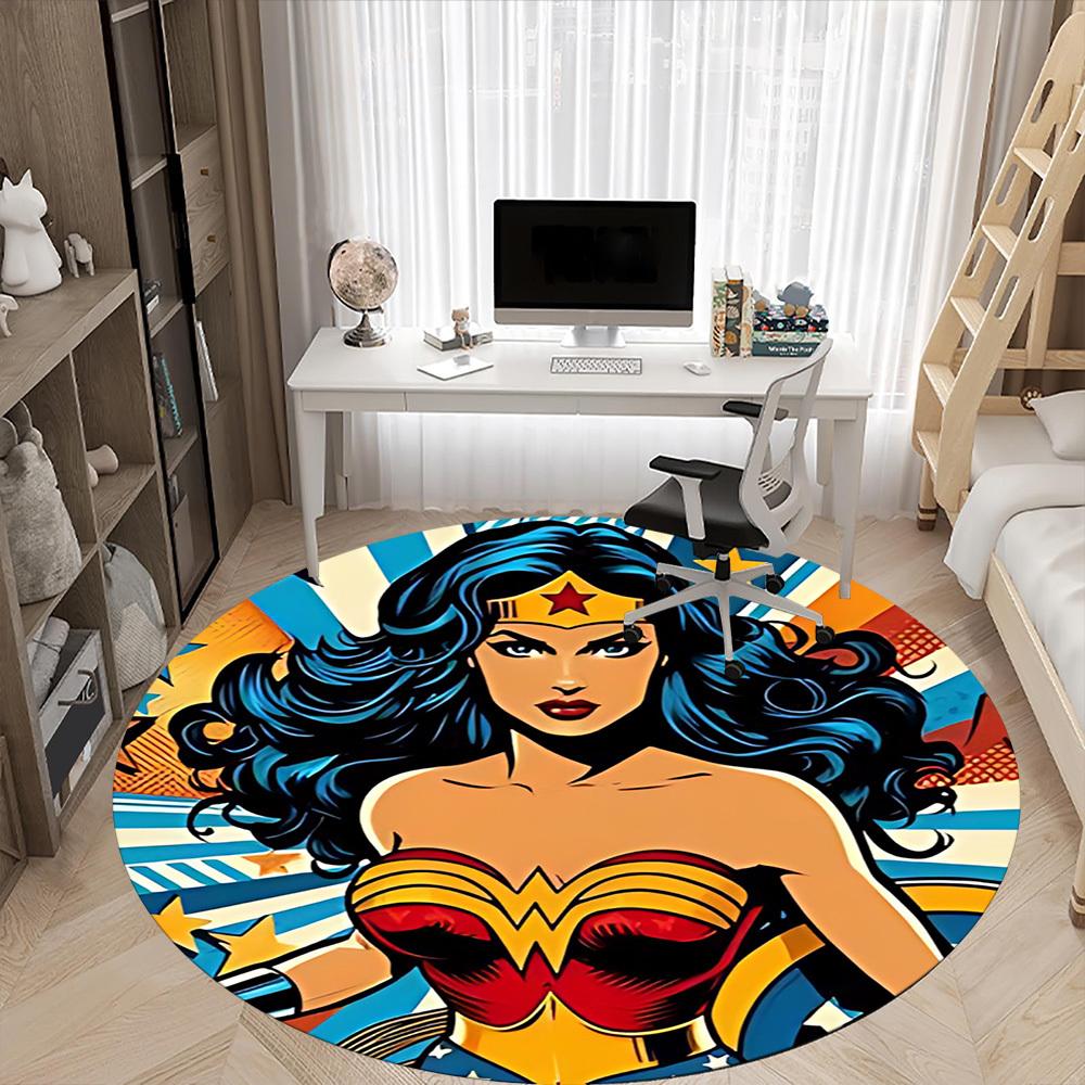 1pc Wonder Woman Office Round Area Rug, Under Office Chairs Bedroom Living Room Home Decor, Room Deco, Available In Various Sizes