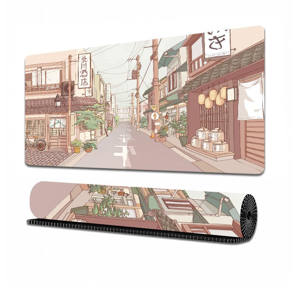 Japanese Anime-style Mousepad, Large Gaming Mouse Pad Featuring Anime Game Cityscapes, Non-slip Desk Mat, Dimensions 800x300x3mm