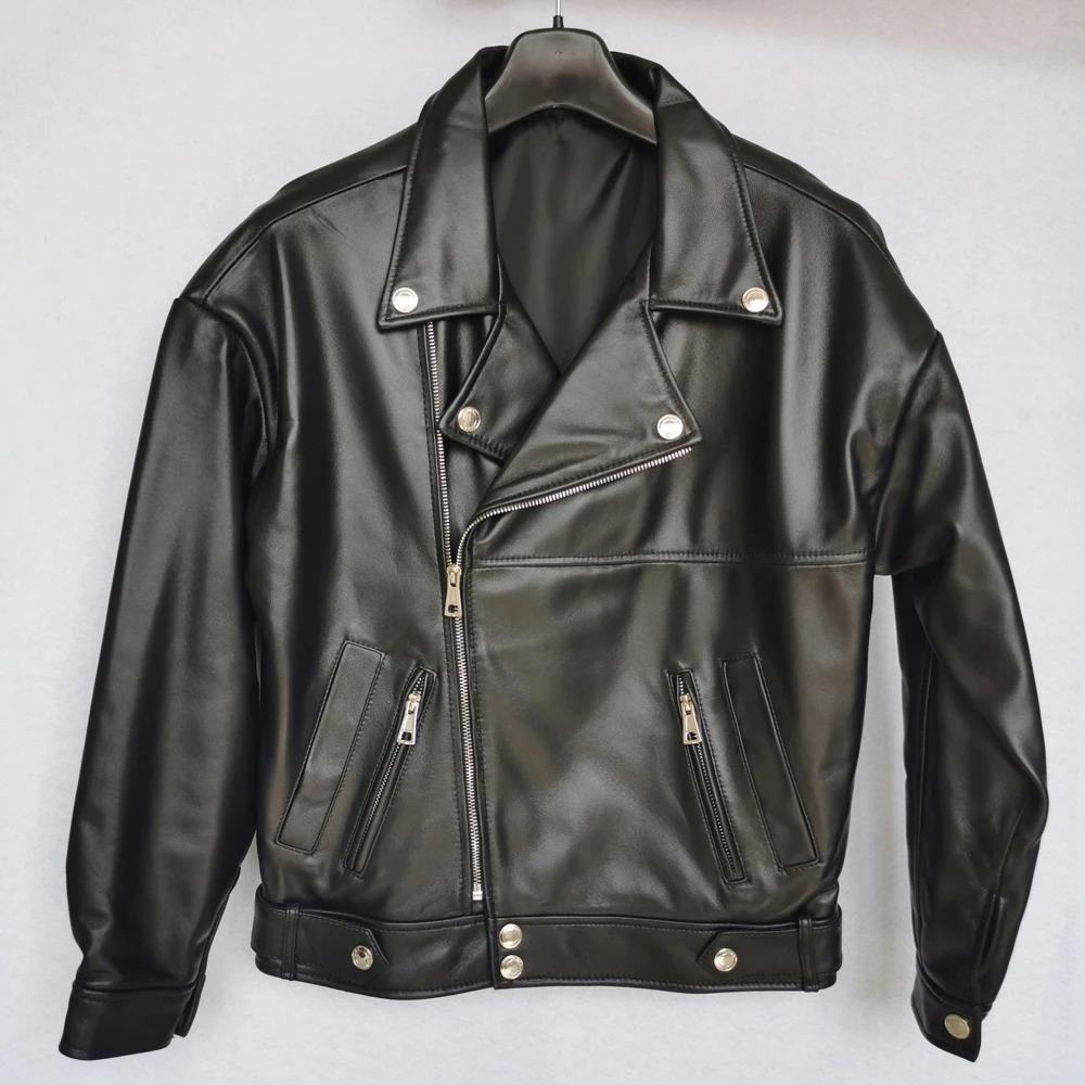 Maplesteed Loose Women Genuine Leather Jacket OVERSIZE Soft 100% Natural Sheepskin Drop-Shoudler Narrow Waist