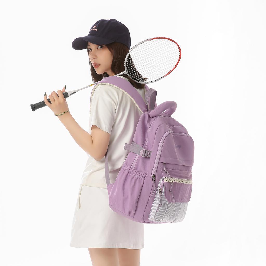 Casual Large Capacity Lightweight Patchwork Backpack for Girls Student School Bag Leisure College Style Double Shoulder Bag