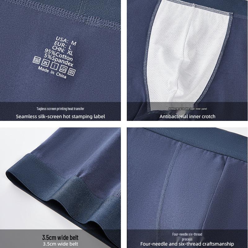 Men's Elastic Antibacterial Cotton Boxer Briefs - Breathable, Non-Deforming, Plus Size, Comfortable Fit