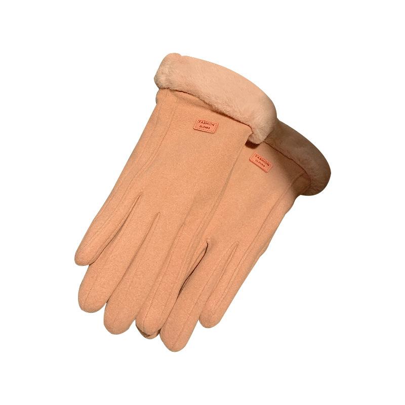 Suede gloves winter women's fleece thickened