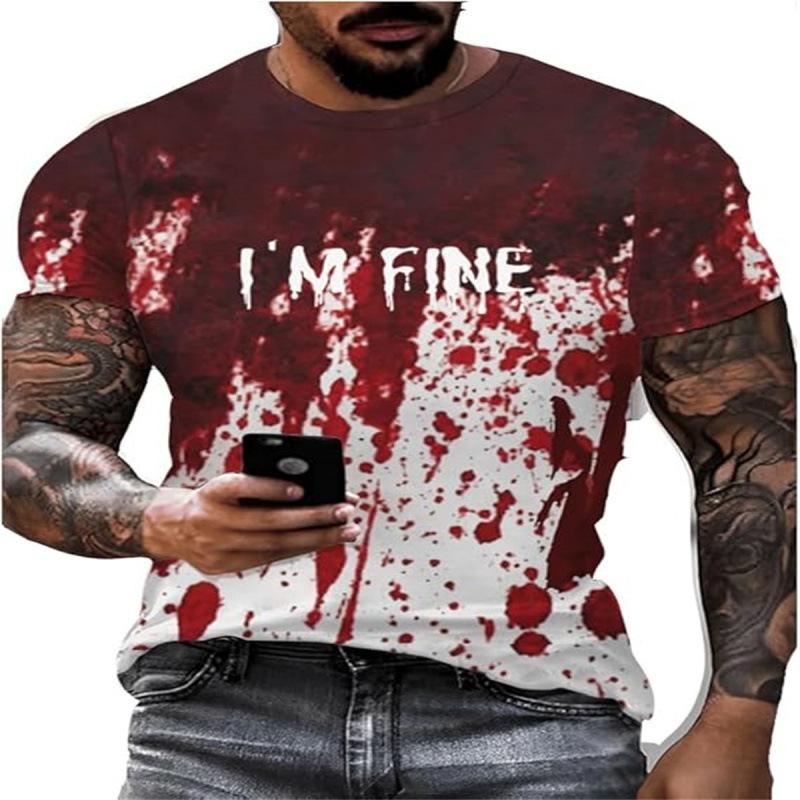 New Summer Short Sleeve Men's D Letter Halloween Theme Digital Printing T-Shirt Men