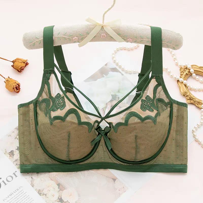 Sexy 3D Embroidered Lace Shell Cup Bra Set for Side Breast Enhancement and Smaller Busts
