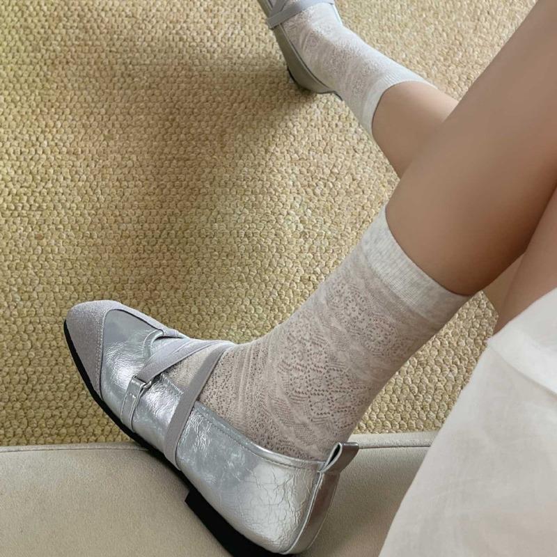 Calzini Leggeri Bambino Mezza Gamba Primavera ed Estate - Calzini in Puro Cotone con Fantasia Geometrica Scura - Versatili, Senza Cuciture da Donna