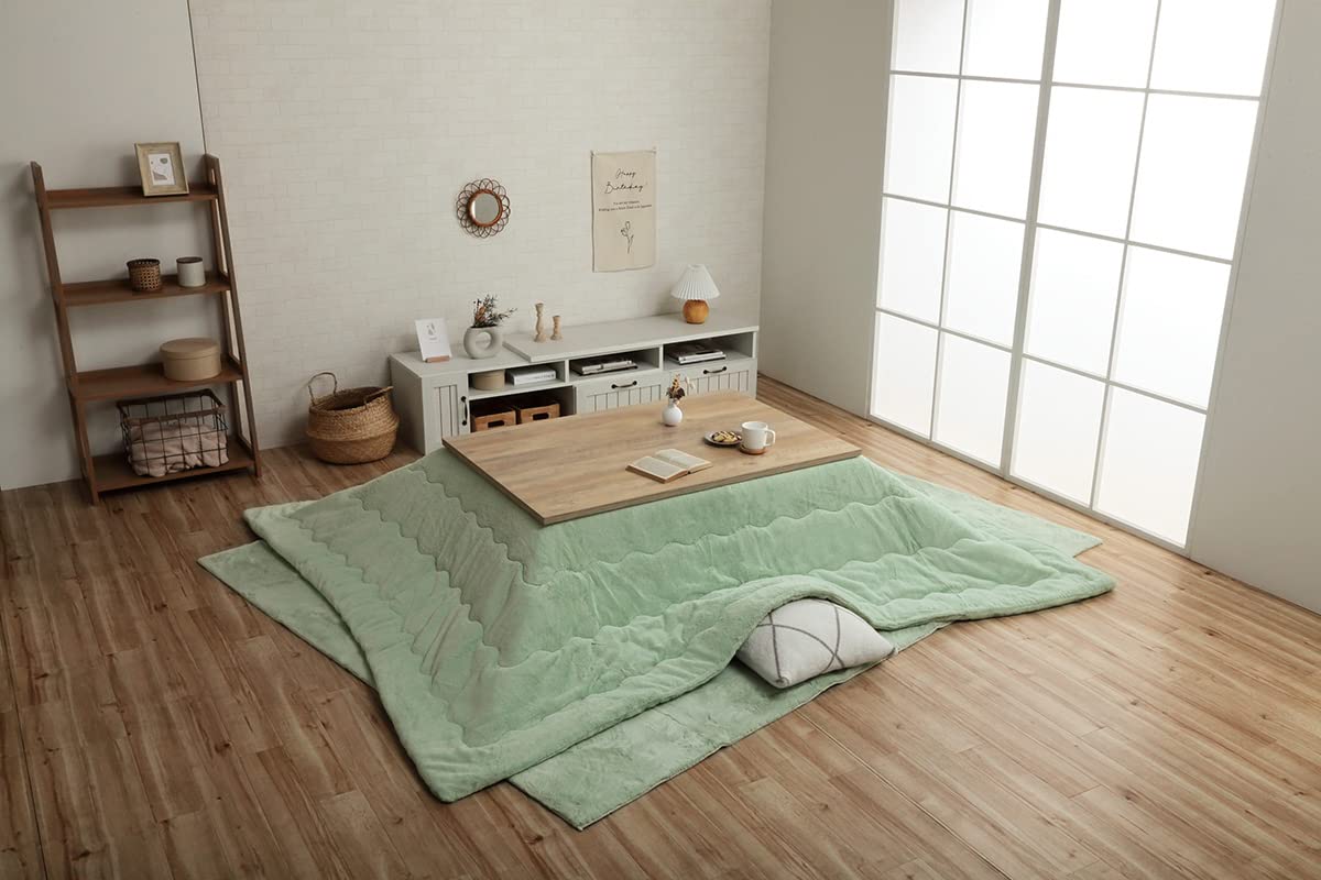 

IKEHIKO Kotatsu Futon, Rectangular, Lapierce, Pistachio Green, Approx. 205 x 285cm, Solid Color, Soft, Fluffy, Feminine Design #6842849