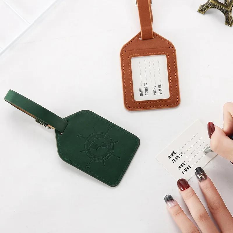 PU Leather Luggage Tag Suitcase Luggage Label Baggage Boarding Bag Tag Portable Name ID Address Holder Travel Accessories
