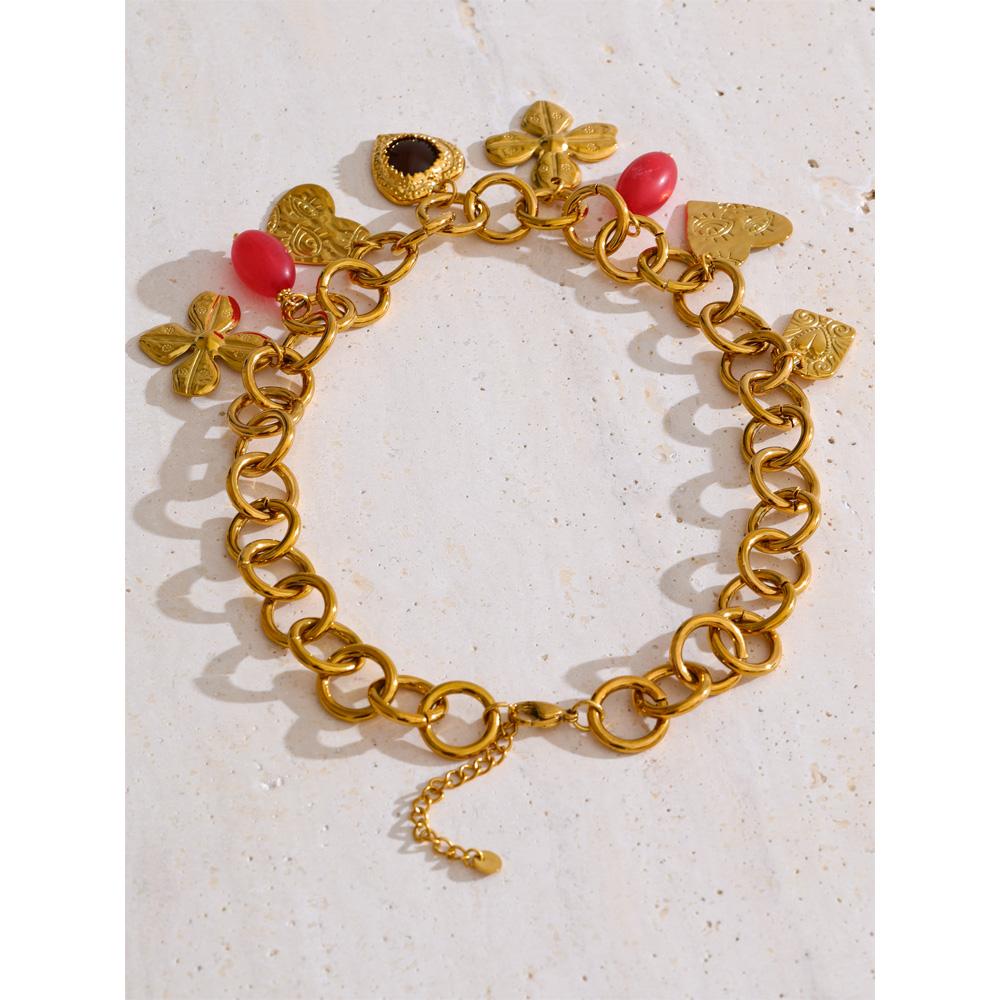 Eetit Stainless Steel Acrylic Metal Flower Heart Pendant Charms Necklace Waterproof Statement Fashion Waterproof Jewelry New