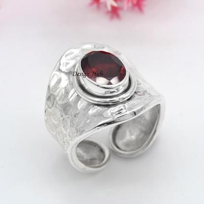 Roter Granat Massivring 925 Sterling Silber Schmuck Handgefertigter Ring für Weihnachtsgeschenk