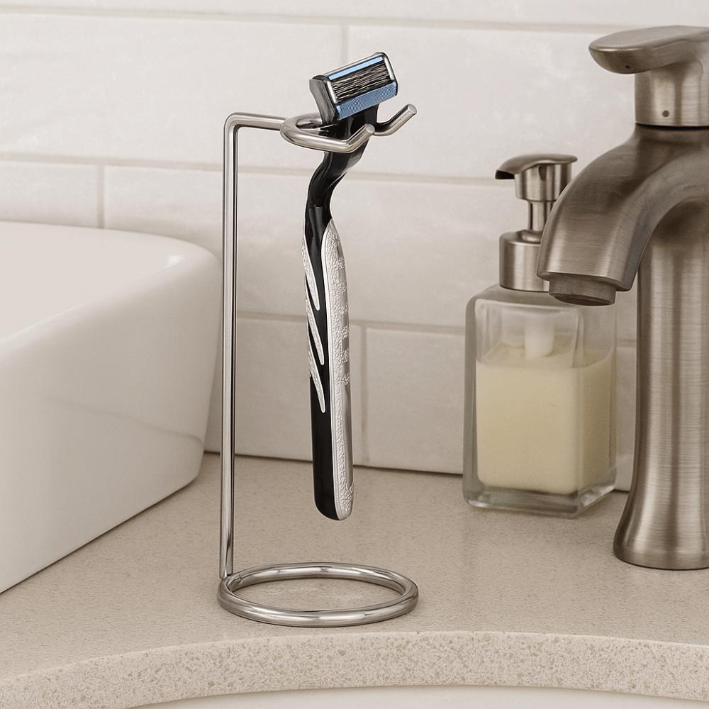 Stainless Steel Shaver Storage Rack Silver Easy Carry Shaver Display Stand Safety Razor Brush Holder Long Handle Shaving