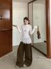 Women's French Lace Patchwork Long Sleeve Ruffle Turtleneck for Fall/Winter Layering
