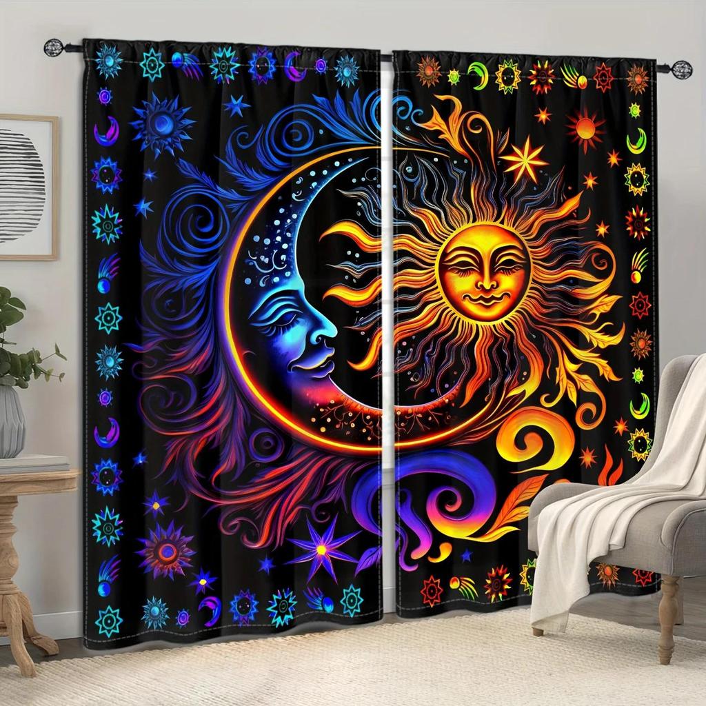 Abstract sun and moon floral printed curtains, pole bag home decoration, room decoration